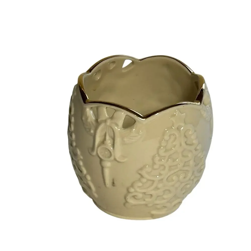 LENOX MERRY LIGHTS Votive Candle Holder Christmas Trees Porcelain Ivory Gold